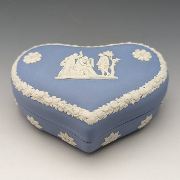 British Vintage Wedgwood Jasperware Heart-shaped Box Holder Pale Blue