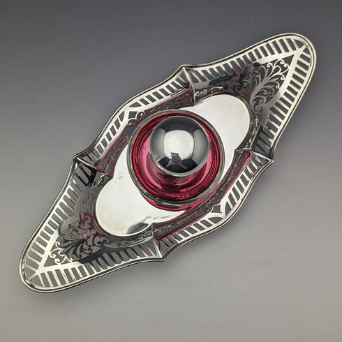 1896年 英国アンティーク 純銀製 インク壺&受け皿セット Sibray, Hall