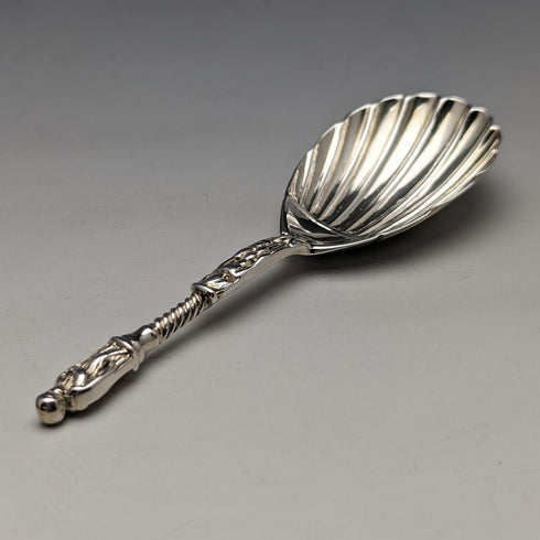 1875 British Antique Sterling Silver Tea Caddy Spoon & Tongs HENRY LIAS in Case