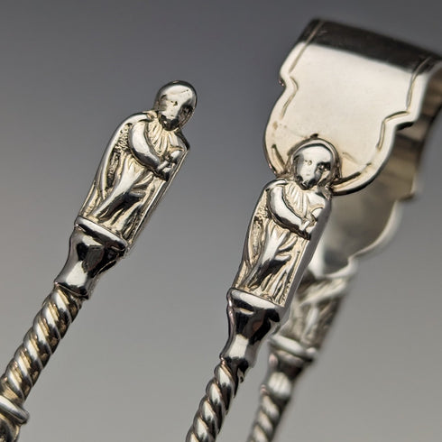 1875 British Antique Sterling Silver Tea Caddy Spoon & Tongs HENRY LIAS in Case