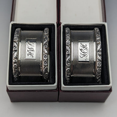 Circa 1960 British Vintage Sterling Silver Napkin Ring Pair Mappin & Webb Paper Box