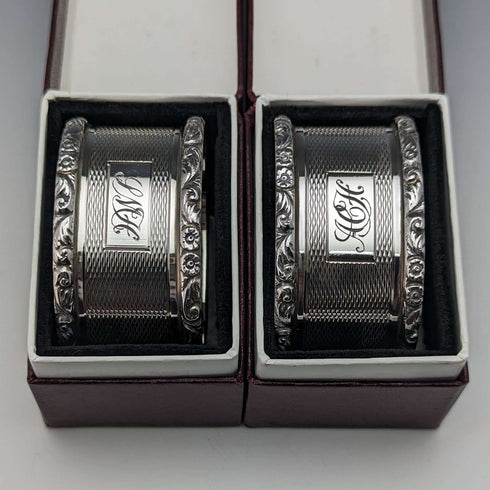 1960年頃 英国ヴィンテージ 純銀製 ナプキンリング ペア Mappin & Webb 紙箱入り