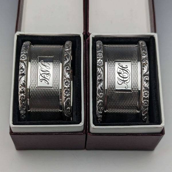 1960年頃 英国ヴィンテージ 純銀製 ナプキンリング ペア Mappin & Webb 紙箱入り