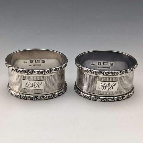 Circa 1960 British Vintage Sterling Silver Napkin Ring Pair Mappin & Webb Paper Box