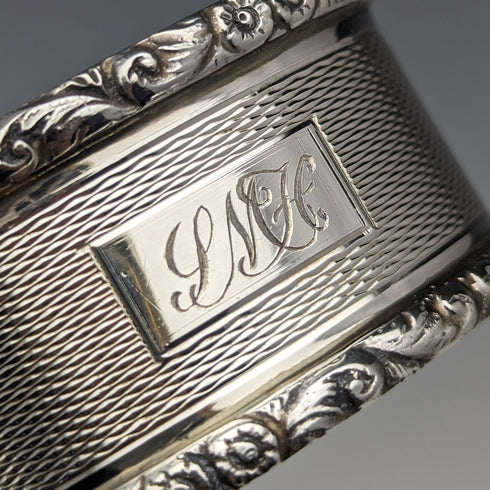 Circa 1960 British Vintage Sterling Silver Napkin Ring Pair Mappin & Webb Paper Box