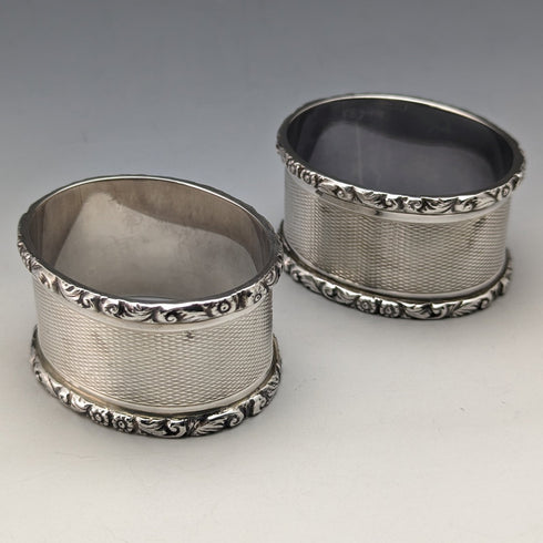 Circa 1960 British Vintage Sterling Silver Napkin Ring Pair Mappin & Webb Paper Box
