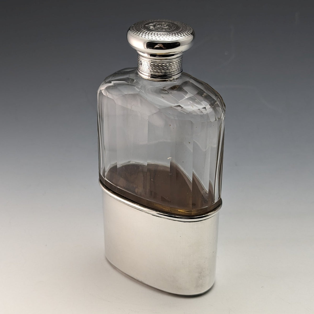 1900年 英国アンティーク 純銀蓋 ガラススキットル ヒップフラスコ