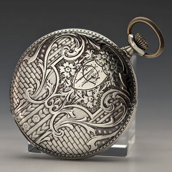 Antique Swiss Longbeen pocket watch thin silver side hunter case in good working order