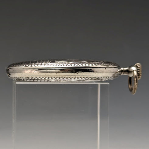 Antique Swiss Longbeen pocket watch thin silver side hunter case in good working order