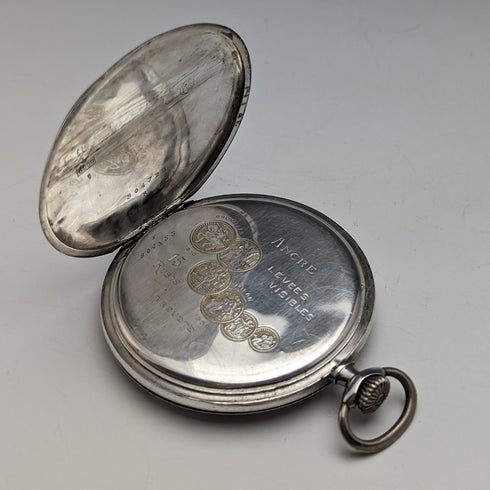 Antique Swiss Longbeen pocket watch thin silver side hunter case in good working order