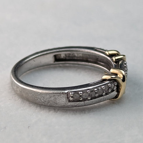 British Vintage Jewelry Mele Diamond & 9ct Gold & Sterling Silver Ring