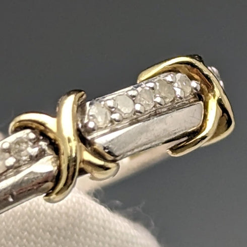 British Vintage Jewelry Mele Diamond & 9ct Gold & Sterling Silver Ring