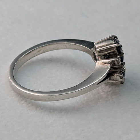 British Vintage Jewelry Blue & White Stone Sterling Silver Ring