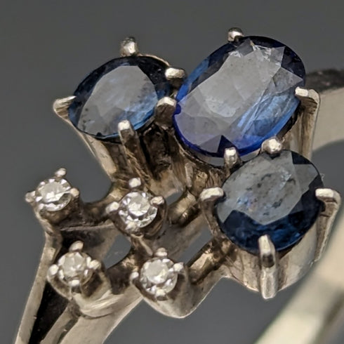 British Vintage Jewelry Blue & White Stone Sterling Silver Ring