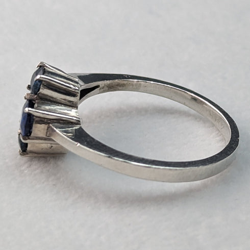 British Vintage Jewelry Blue & White Stone Sterling Silver Ring