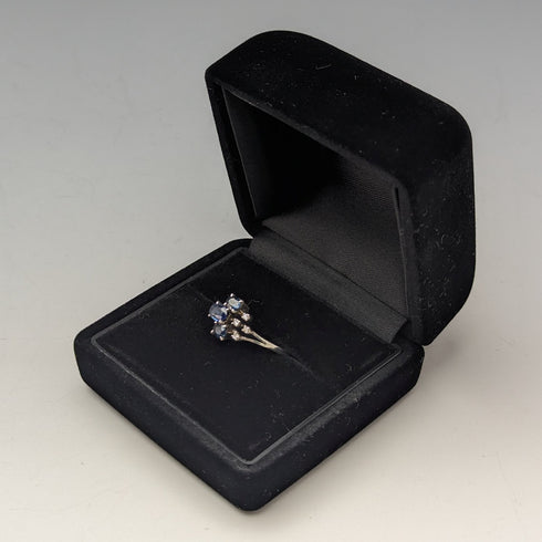 British Vintage Jewelry Blue & White Stone Sterling Silver Ring