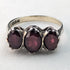 1977 British Vintage Jewelry 3 Garnet Sterling Silver Ring Ring
