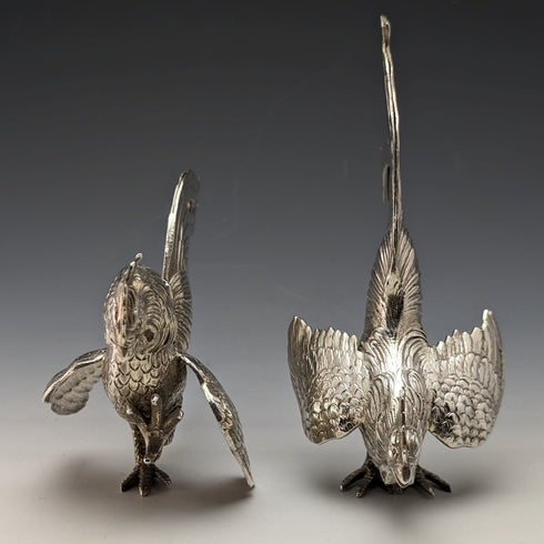 1962年 ドイツヴィンテージ 純銀製 闘鶏フィギュリン ペア 計242g Israel Freeman