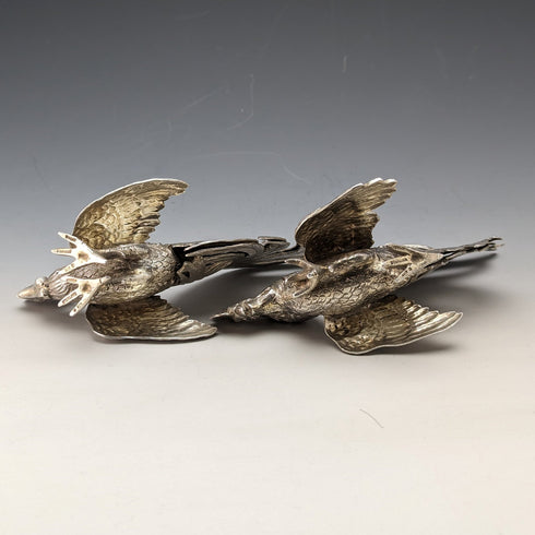 1962年 ドイツヴィンテージ 純銀製 闘鶏フィギュリン ペア 計242g Israel Freeman