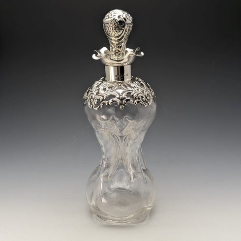 1900 British Antique Sterling Silver Decanter Glug Glug Glass Decanter