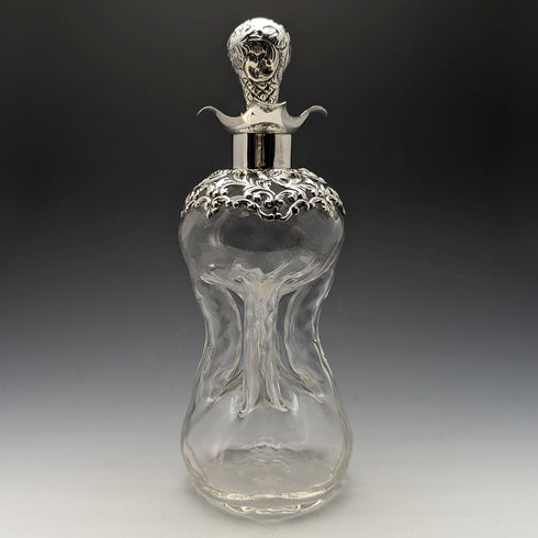 1900 British Antique Sterling Silver Decanter Glug Glug Glass Decanter