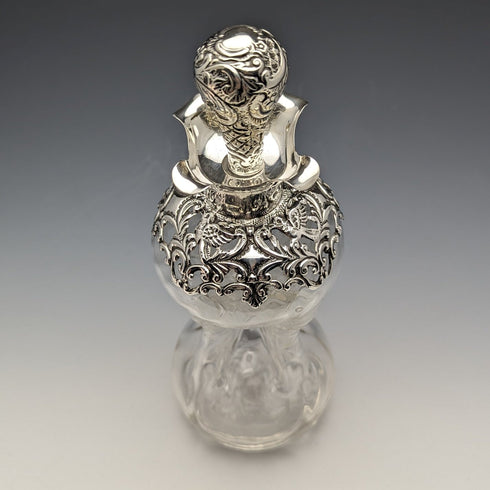 1900 British Antique Sterling Silver Decanter Glug Glug Glass Decanter