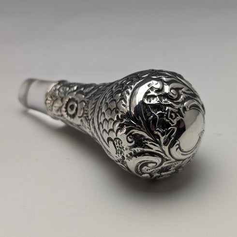 1900 British Antique Sterling Silver Decanter Glug Glug Glass Decanter