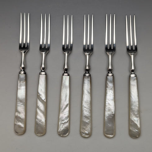 1950's British Vintage White Pearl Handle Cutlery 6 Pair Set with Case Mappin & Webb