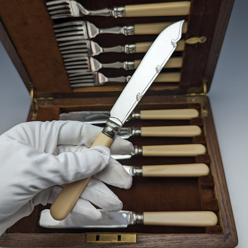 英國復古樹脂手把魚餐具 6 副套裝木盒 Cooper Brothers