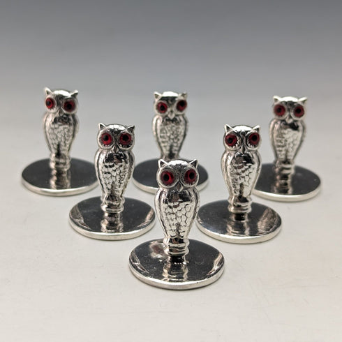 Vintage Sterling Silver Owl Shape Menu Holder Set of 6