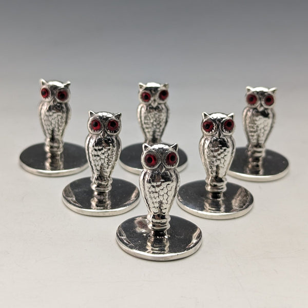 Vintage Sterling Silver Owl Shape Menu Holder Set of 6