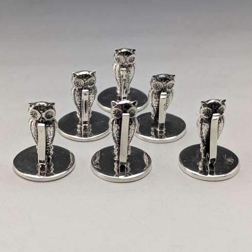 Vintage Sterling Silver Owl Shape Menu Holder Set of 6