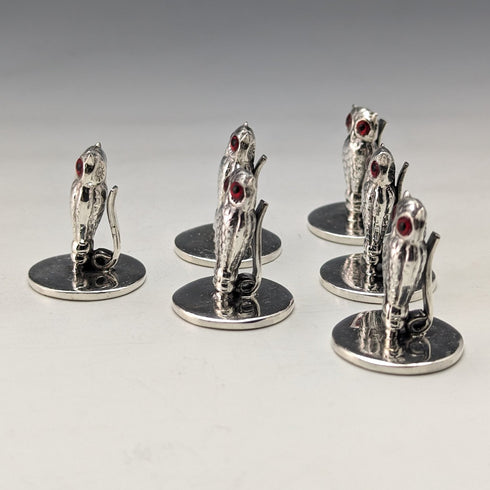 Vintage Sterling Silver Owl Shape Menu Holder Set of 6