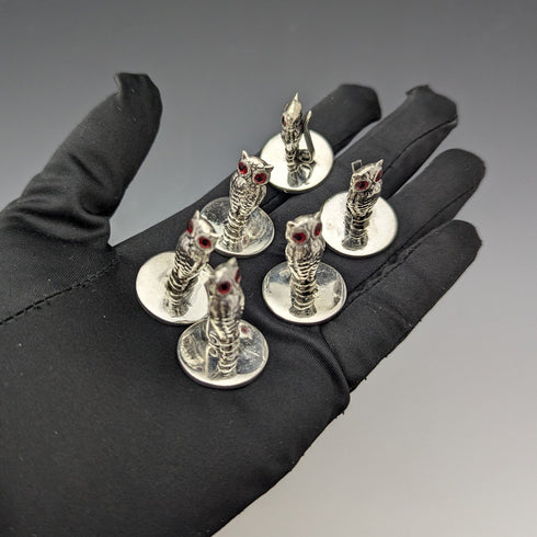Vintage Sterling Silver Owl Shape Menu Holder Set of 6
