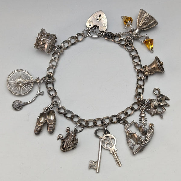 1979 British Vintage Sterling Silver Charm Bracelet 34g