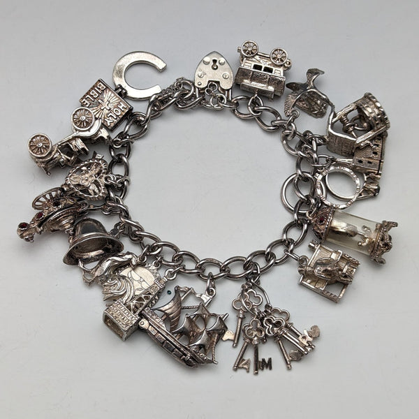 1975 British Vintage Silver Charm Bracelet 80g