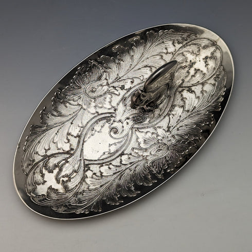 英國復古鍍銀松鼠裝飾橢圓形盤子