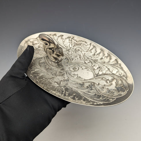 英國復古鍍銀松鼠裝飾橢圓形盤子