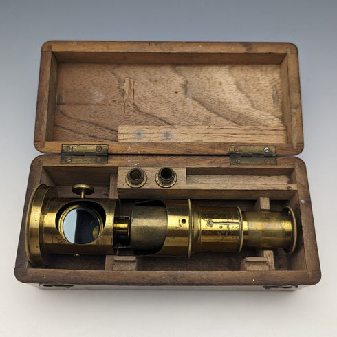 20世紀初頭 アンティーク 真鍮製 小型顕微鏡 木箱入り