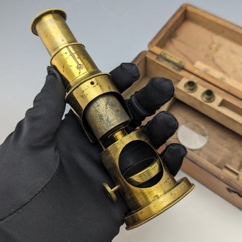 20世紀初頭 アンティーク 真鍮製 小型顕微鏡 木箱入り