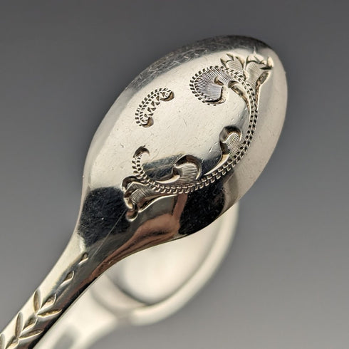 1908 British Antique 6 Sterling Silver Tea Spoons & Sugar Tongs Set in Case Atkin Brothers