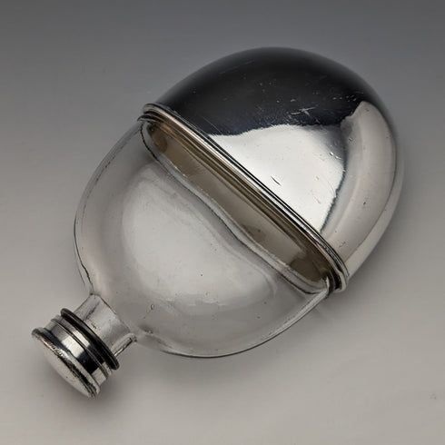 1900年 英国アンティーク シルバープレート装飾 オーバル型ガラススキットル ヒップフラスコ