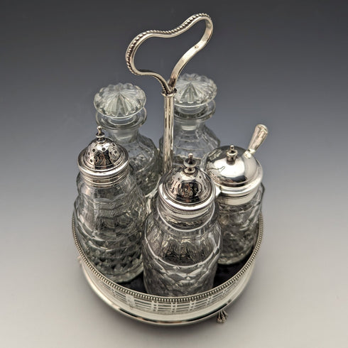 1779 British Antique Sterling Silver & Cut Glass Condiment Set Philip Freeman