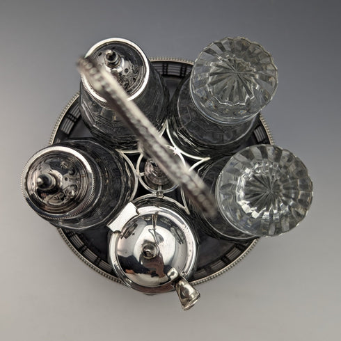 1779 British Antique Sterling Silver & Cut Glass Condiment Set Philip Freeman