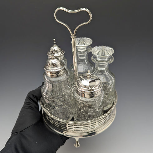1779 British Antique Sterling Silver & Cut Glass Condiment Set Philip Freeman