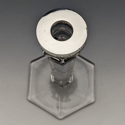 1918年 英国アンティーク ガラス製 純銀装飾 キャンドルスタンド 燭台 John Grinsell & Sons