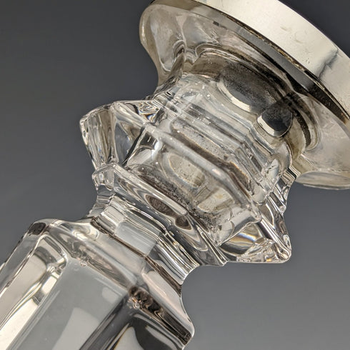 1918年 英国アンティーク ガラス製 純銀装飾 キャンドルスタンド 燭台 John Grinsell & Sons