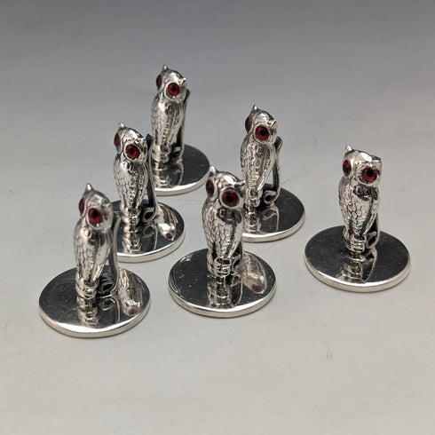 Vintage Sterling Silver Owl Shape Menu Holder Set of 6