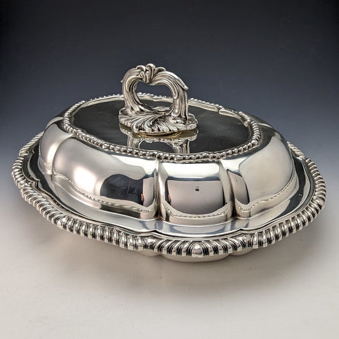 1904 British Antique Silver Plated Oval Entree Dish Elkington