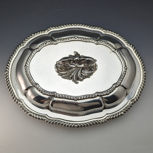 1904 British Antique Silver Plated Oval Entree Dish Elkington